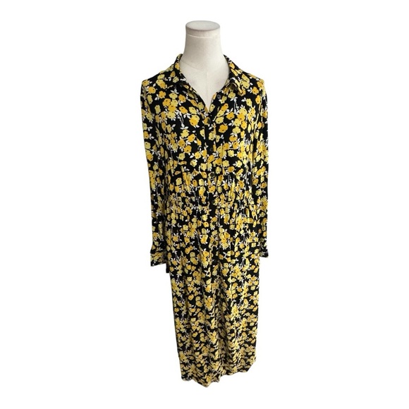 BODEN Jessie Maxi Shirt Dress Yellow Black Floral Size 10 Long Sleeve Party Work - Picture 8 of 11